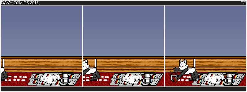 A slight variation on the "walking across the comic
because for some reason I think I need a filler comic." Weird how the web editor keeps changing its mind on which version of punchline is misspelled.